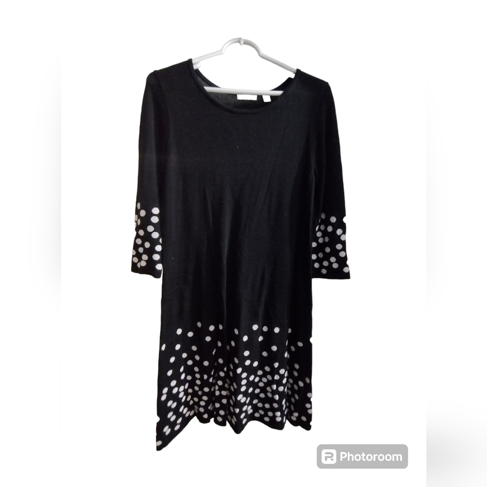 EUC Est. 1948 black sweater dress with white polka dots